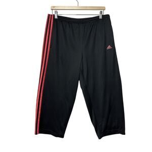 adidas Black Cropped Track Pants with Pink Stripes